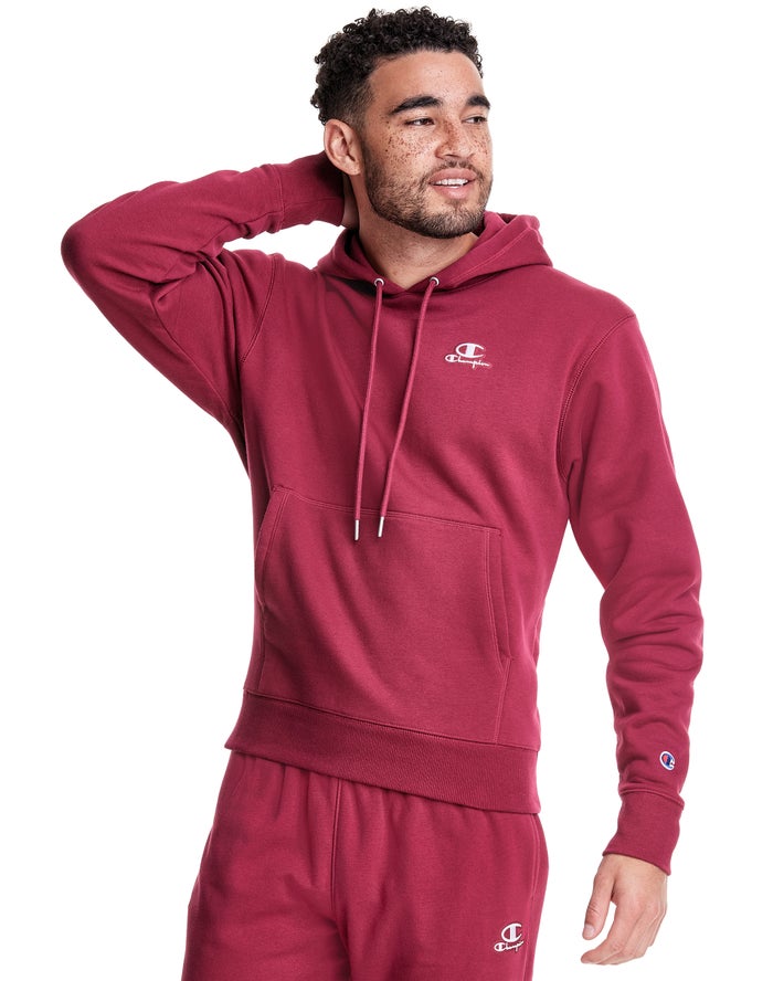 Champion Herre Hættetrøje MørkeRød - Classic Fleece Embroidered Applique Logo - Danmark VFG-692730